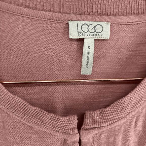 LOGO By Lori Goldstein Women's Chiffon Trim Slub Knit Cardigan Pink Small - Picture 5 of 7